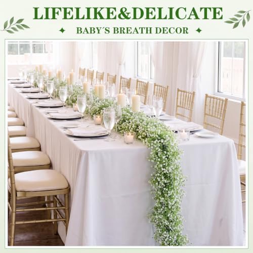 Thiccywoov 3 Pcs Artificial Baby Breath Table Runner Babys Breath Garland - Image 2