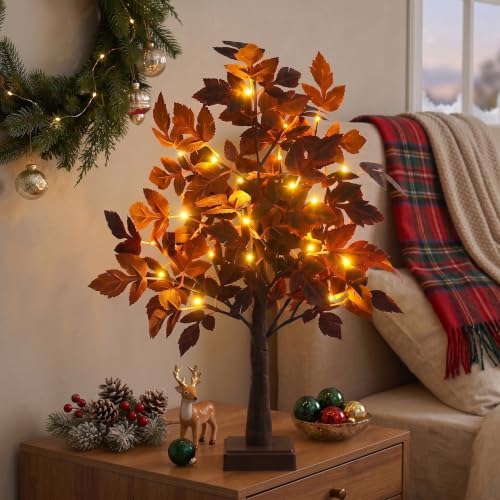 2.2 Ft 24 LED Lighted Trees for Indoor Decor Light Up Tree with Leaf Purple - Image 7