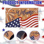 Tingjoo 2 Pcs 4th of July Door Mat and Patriotic Wreath for Front Door - Image 4
