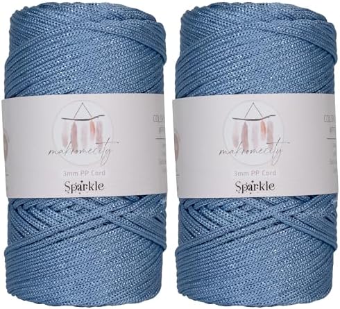 Makromecity Sparkle 2 Skeins of Polypropylene Macrame Cord 3mm x 131 Yards (394 feet) Premium Polyester Macrame Cord for Macrame Art & Crafts for Wall Hangings, Bags, Underplate, Rug by Makromecity