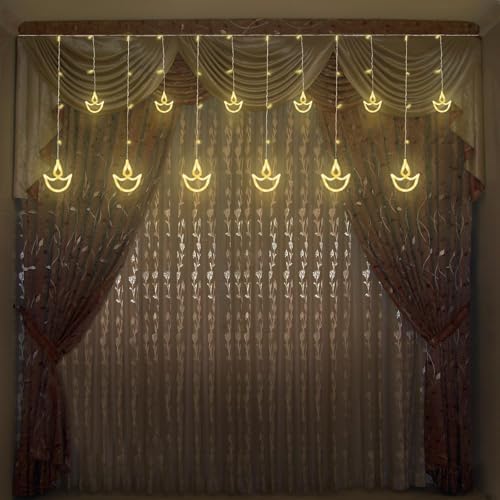 Diwali Decorations Items, Diwali Lights, 12 Warm White Diya Curtain Decoration Lights, Happy Diwali Decorations for Indoor Outdoor, Diyas for Decor (Diwali String Lights 1) - Image 6