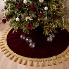 Blueweenly 48 Inch Burgundy Christmas Tree Skirt, Gold Tassel Edge by Blueweenly