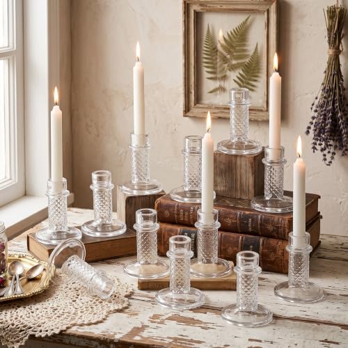 Mumufy 12 Pcs Glass Crystal Taper Candle Holders, 4 Inch Clear Glass Candlestick Holder Fit 0.8 Inch Candles, Crystal Decorative Candle Stand Centerpiece for Wedding, Dining Room, Party(Diamonds) - Image 5