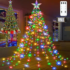 410LED Christmas Tree Lights with Star Topper, Christmas String Lights with Ring for Tree, 6.6FT x 16 Lines Fairy Twinkle Lights 8 Modes Timer Remote for Indoor Outdoor Xmas Tree Decor, Multicolor by AMIPEPE
