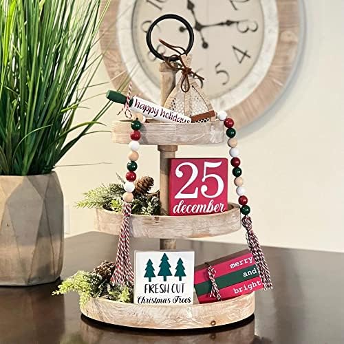 5 Pcs Christmas Themed Tiered Tray Decor Set, Christmas Themed Decor Bundle For Tier Tray, Christmas Tiered Tray Decorations, Seasonal Tier Tray Decor - Image 2
