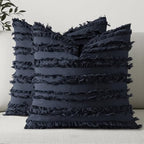 MIULEE Boho Linen Striped Throw Pillow Covers 20x20, Navy Blue by MIULEE