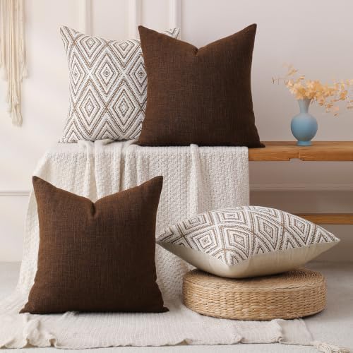 HPUK Throw Pillow Covers 18x18, Set of 4, Chocolate Couch Pillow Covers - Image 5