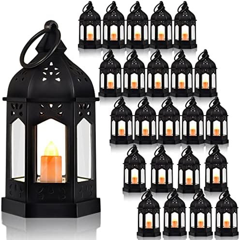 Hortsun 24 Pcs Mini Halloween Lantern Centerpiece with LED Candle,Black by Hortsun
