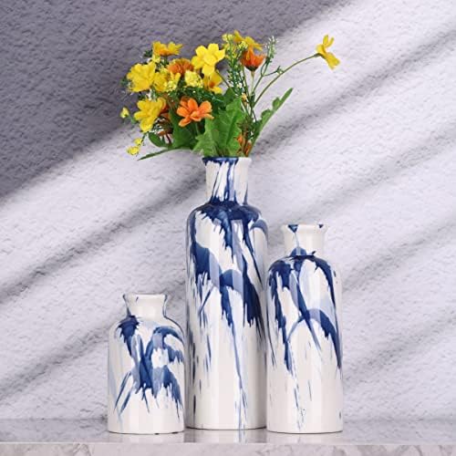 Blue Ceramic Vase Set - 3 Decorative Navy Blue and White Vase for Centerpieces, Farmhouse and Home Decor - Ideal for Living Room, Kitchen, Bedroom, Dining Table and Office Decor - Image 7