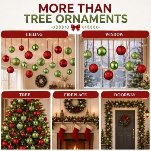 36 Pcs Christmas Balls Ornaments for Ceiling, Red, Emerald Green - Image 4