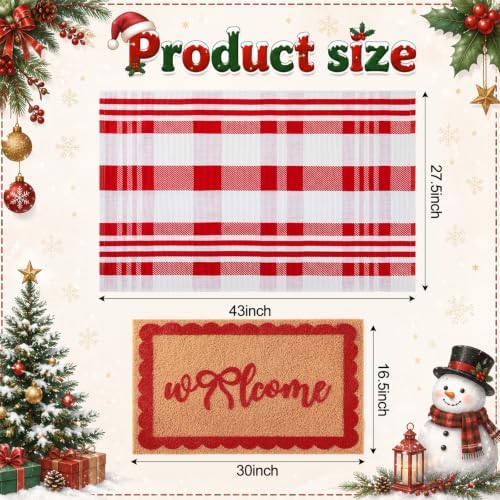 2pcs Christmas Welcome Mat for Front Door Layered Buffalo Plaid Outdoor Rug - Image 2