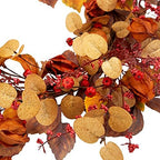 18 Inch Fall Wreath Front Door Wreath with Cape Gooseberries Artificial Autumn Wreath with Fall leaves Fall Decorations with Golden Berries Home Decorations for Autumn Harvest - Image 4