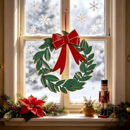 Vintage Metal Christmas Wreath Wall Decor Rustic Xmas Large Distressed Hanging Onaments Wreath for Front Door Porch Wall Home Outdoor Party Decoration, 14 Inch - Image 3