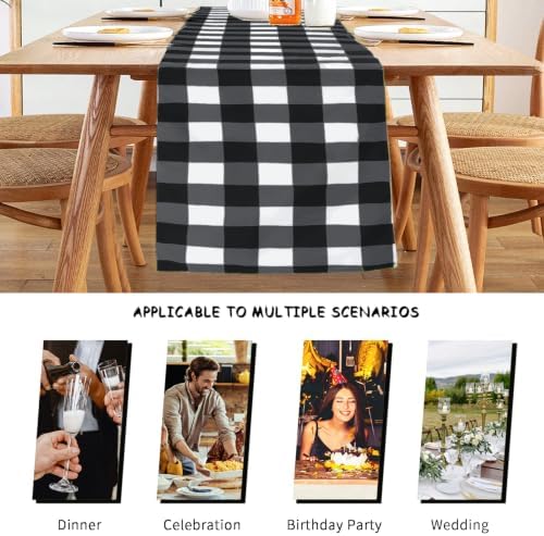 Cupuamon Fabric Checkered Table Runner 12 Pack Waterproof Gingham Table Runner 14W x 108L Buffalo Check Table Runners for Parties Kitchen Dining Wedding Banquet (Black and White) - Image 3