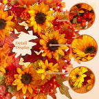 20" Sunflower Fall Wreath for Front Door Outside with Maple Leaves & Berry - Image 2