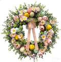 22 Inch Easter Wreath for Front Door with Easter Eggs, Eucalyptus Leaves, Daisies, Tulips, & Plush Chicks, Easter Spring Wreath with Velvet Ribbon Bow Decorations for Home by Unknown