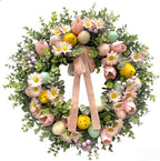 22 Inch Easter Wreath for Front Door with Easter Eggs, Eucalyptus Leaves, Daisies, Tulips, & Plush Chicks, Easter Spring Wreath with Velvet Ribbon Bow Decorations for Home by Unknown