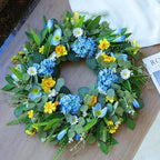 24 Inch Spring Wreaths for Front Door, Summer Wreath with Lifelike Blue Hydrangea Gerbera and Daisy, Wreath Decor for Indoor or Outdoor Spring and Summer Wreaths for Front Door Outside - Image 2