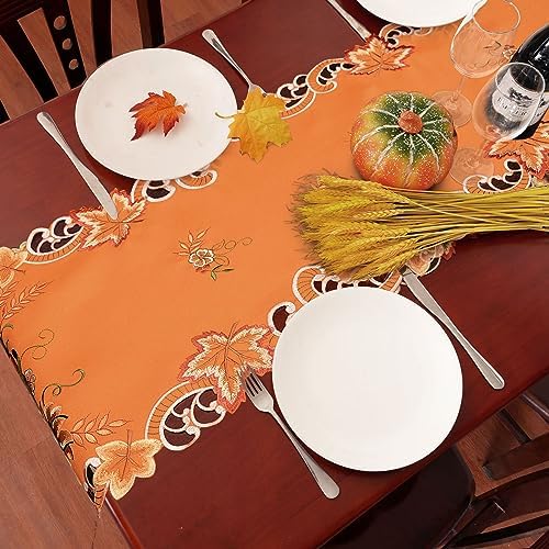 Simhomsen Embroidered Pumpkins Orange Table Runner for Fall, Autumn and Thanksgiving (14 x 108 inches) - Image 5