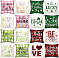 GlikCeil Set of 16 Easter Pillow Covers 18 x 18 Inch St. Patrick's Day Spring Pillowcase Holiday Throw Pillow Covers Valentine's Day Heart Clover Bunny Cushion Case Vintage Pillowcase for Home Decor by GlikCeil