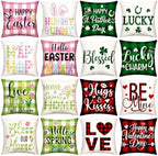 GlikCeil Set of 16 Easter Pillow Covers 18 x 18 Inch St. Patrick's Day Spring Pillowcase Holiday Throw Pillow Covers Valentine's Day Heart Clover Bunny Cushion Case Vintage Pillowcase for Home Decor by GlikCeil