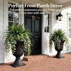 Worth Garden 2-Pack Plastic Urn Planters for Outdoor Plants, 22'' Black Tall Round Classic Resin Traditional Flower Pots - 15 in. Dia Large Imitation Stone Decorative Pot Patio Deck Front Porch - Image 2