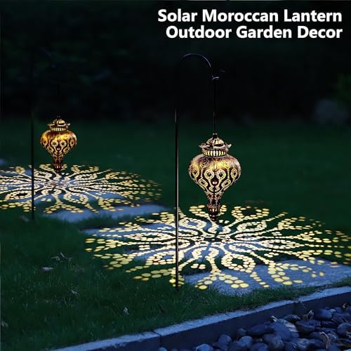 Solar Moroccan Lantern Outdoor Hanging Garden Decor (2 Pack, Bronze) - Image 6