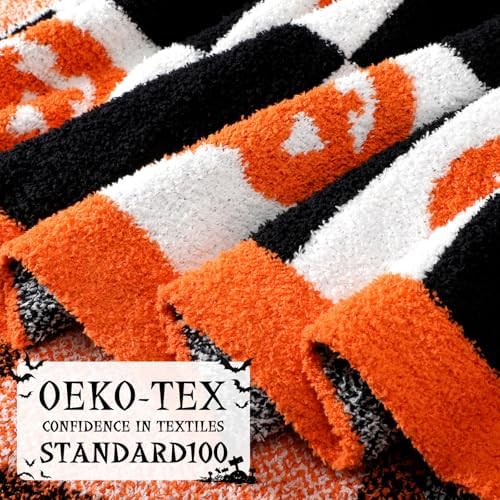 Buryeah Halloween Pumpkin Knit Throw Blanket, 50 x 60 Inch Grimace Reversible Knitted Throw Blanket, Cozy Lightweight Soft Gift for Couch Sofa Bed - Image 3