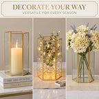 Gold Glass Hurricane Candle Holder Set of 3 Large Clear Hexagon Lanterns - Image 5