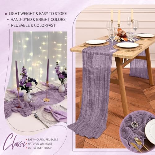 18 Pack Cheesecloth Table Runner 10FT Purple Table Runner Boho Gauze Cheese Cloth Table Runners Long Rustic Sheer Table Decorations for Wedding Party Baby Bridal Shower Birthday Holiday Home - Image 5