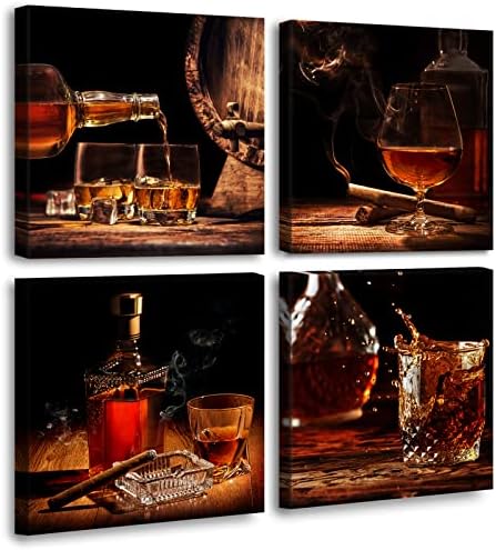 Retro Wine Kitchen Wall Art, 12x12 inch Set-of-4 Framed by DJSYLIFE