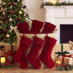 Leumoi 6 Pcs 18 Inch Farmhouse Velvet Christmas Stockings, Large Fashion Burgundy Christmas Fireplace Stockings with Bow Country Rustic Velvet Hanging Decorations for Family Mantel Party Favors - Image 6