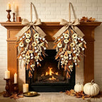 2 PCS 24'' Fall Teardrop Wreath Boho Pampas Grass Wags for Front Door - Image 2