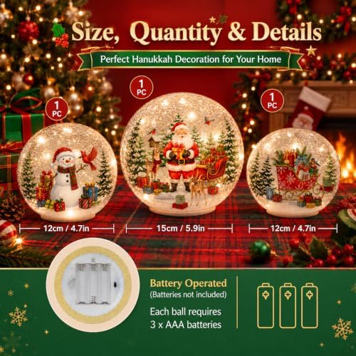 Capoda 3 LED Glass Orbs Christmas Menorah Dreidel Star Decorations - Image 2