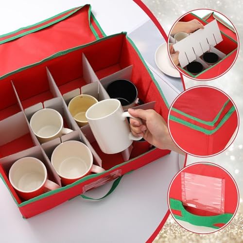 Chunful 2 Pcs Mug Storage Box with Adjustable Divider for Christmas Holiday - Image 4
