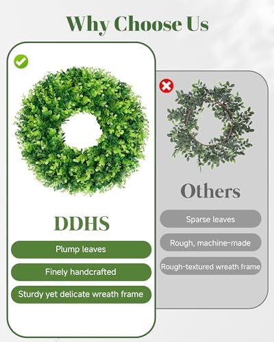 DDHS 16-18in Small Boxwood Wreath for Front Door – Artificial Green Farmhouse Wreath, Spring Summer Fall Winter DIY Decor, for Indoor Outdoor Year-Round Wedding Home Decorations - Image 5