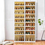 Shoe Box Foldable Storage Box Easy Assembly Clear Plastic Stackable Shoe Storage Organizer Cabinet Shoe Container with Lids Large Size Shoe Rack (9 layers) - Image 3