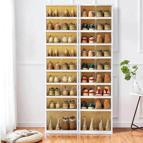 Shoe Box Foldable Storage Box Easy Assembly Clear Plastic Stackable Shoe Storage Organizer Cabinet Shoe Container with Lids Large Size Shoe Rack (9 layers) - Image 3