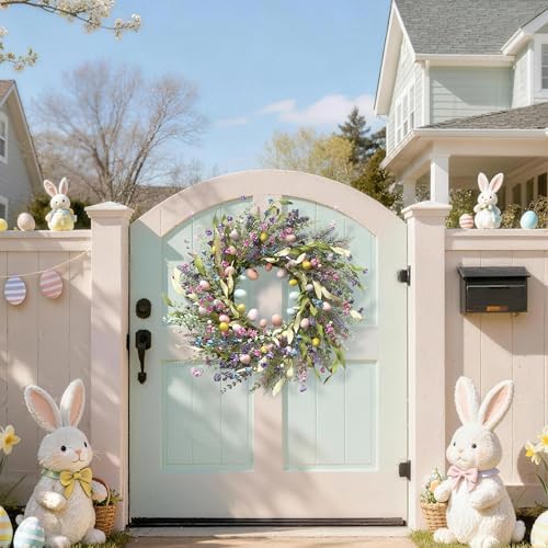 24 Inch Spring Easter Wreath for Front Door with Colorful Egg & Flower - Image 6
