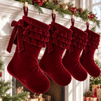 Thenshop 4 Pairs Christmas Burgundy Velvet Bow Stockings by Thenshop