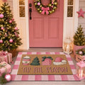 Tinideya 2 Pcs Pink Christmas Layered Doormat Set, Holiday Front Door Mats by Tinideya
