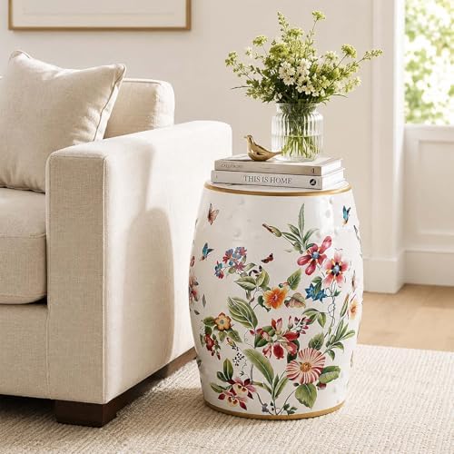 Lefedrasticity Ceramic Garden Stool Outdoor Chinoiserie Decorative Drum Stool Indoor Outdoor Side Table Hand Painted Garden Stools Plant Stand for Garden Patio Balcony Living Room Bathroom - Image 2