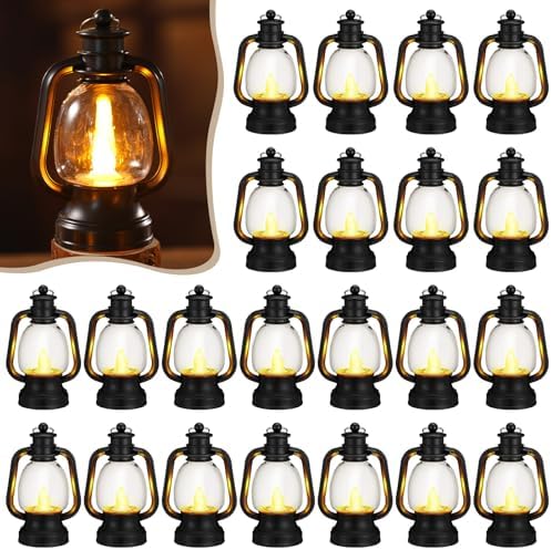 Ferraycle 24 Pcs Mini Lanterns Bulk 6 Inch Black Lamp Table Centerpieces by Ferraycle
