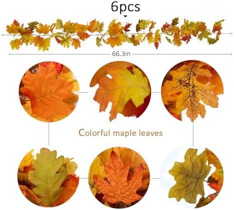 PARTY JOY 6PCS Orange Leaf Garland, 5.6Ft Halloween Garland Artificial Maple Leaf Autumn Hanging Fall Vines Thanksgiving Decorations Fall Decor - Image 3