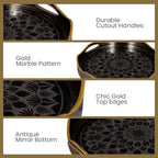HOME ARCHIVE Round Serving Tray with with Handles Antique Look & Stylish Design Decorative Trays for Kitchen Round Ottoman Tray for Dinning Living Room & Home Decor Pack of 2 (Silver-Gold) - Image 4