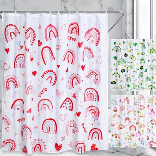 Remerry 3 Pcs Easter Shower Curtain for Bathroom Decor with Hooks St Patrick's Day Valentine's Day Holiday Shower Curtains Set,71 x 71 Inch,Waterproof Fabric Bathtub Bathroom Decor(Rainbow Style) by Remerry