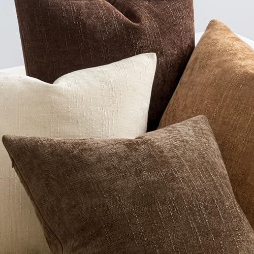 MIULEE Pack of 4 Fall Decorative Throw Pillow Covers Chocolate Brown 18x18 Inch Chenille Textured Throw Pillows Boho Farmhouse Rustic Cushion Covers Vintage Home Decor for Couch Sofa Bed Living Room - Image 4