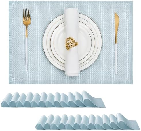 Leetaltree Woven Vinyl Placemats Set of 24, Mist Blue Sequin by Leetaltree-ArtatEveryTable