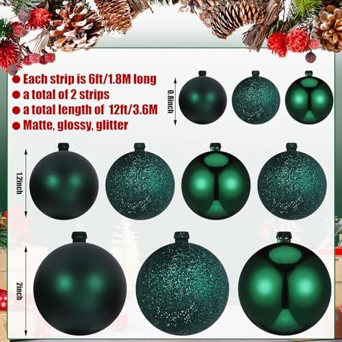 2 Pcs 6 ft Christmas Ball Ornament Garland, Dark Green - Image 2