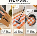Fall Decor Doormat Combo Set, 100% Coco Coir Welcome Mat + 3' x 5' Orange and White Plaid Rug - Fall Thanksgiving Front Porch Entryway Decor Floor Mat, Indoor Outdoors Autumn Mats Hello Pumpkin - Image 6